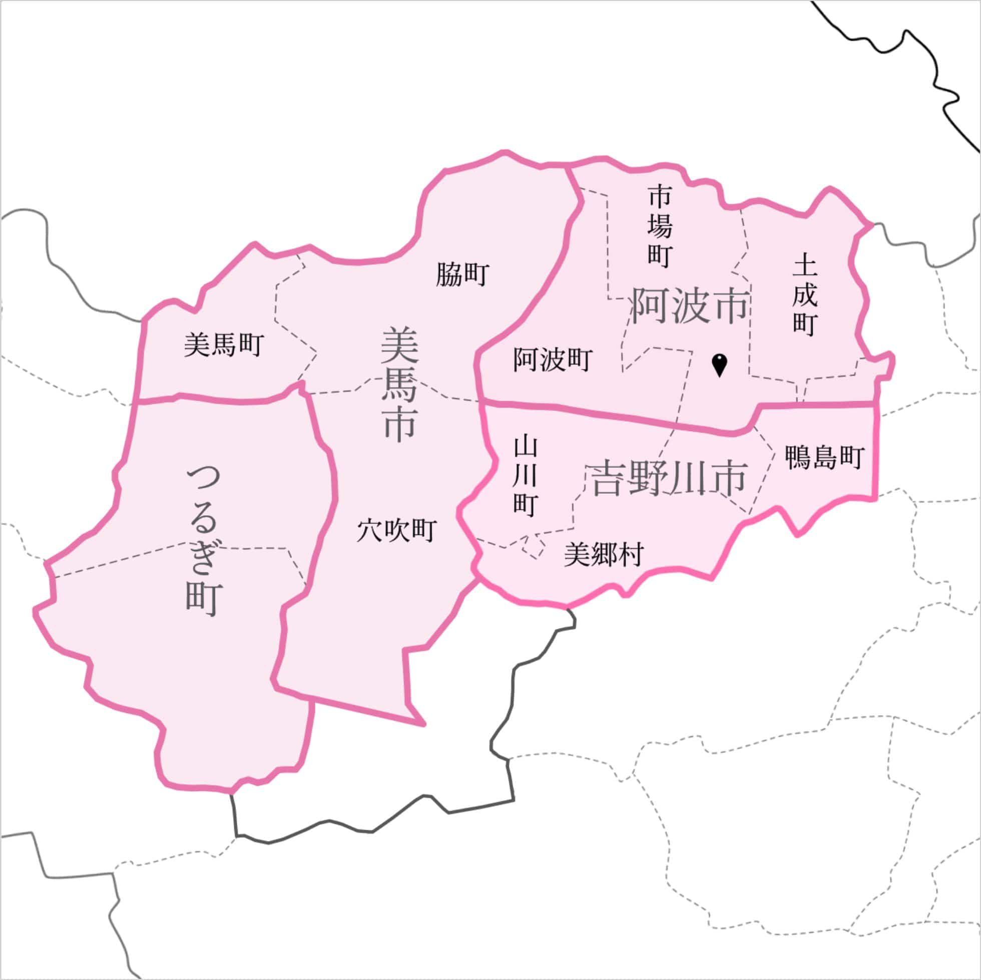 ケアプロ訪問看護ステーション徳島 阿波ステーション 訪問範囲の図